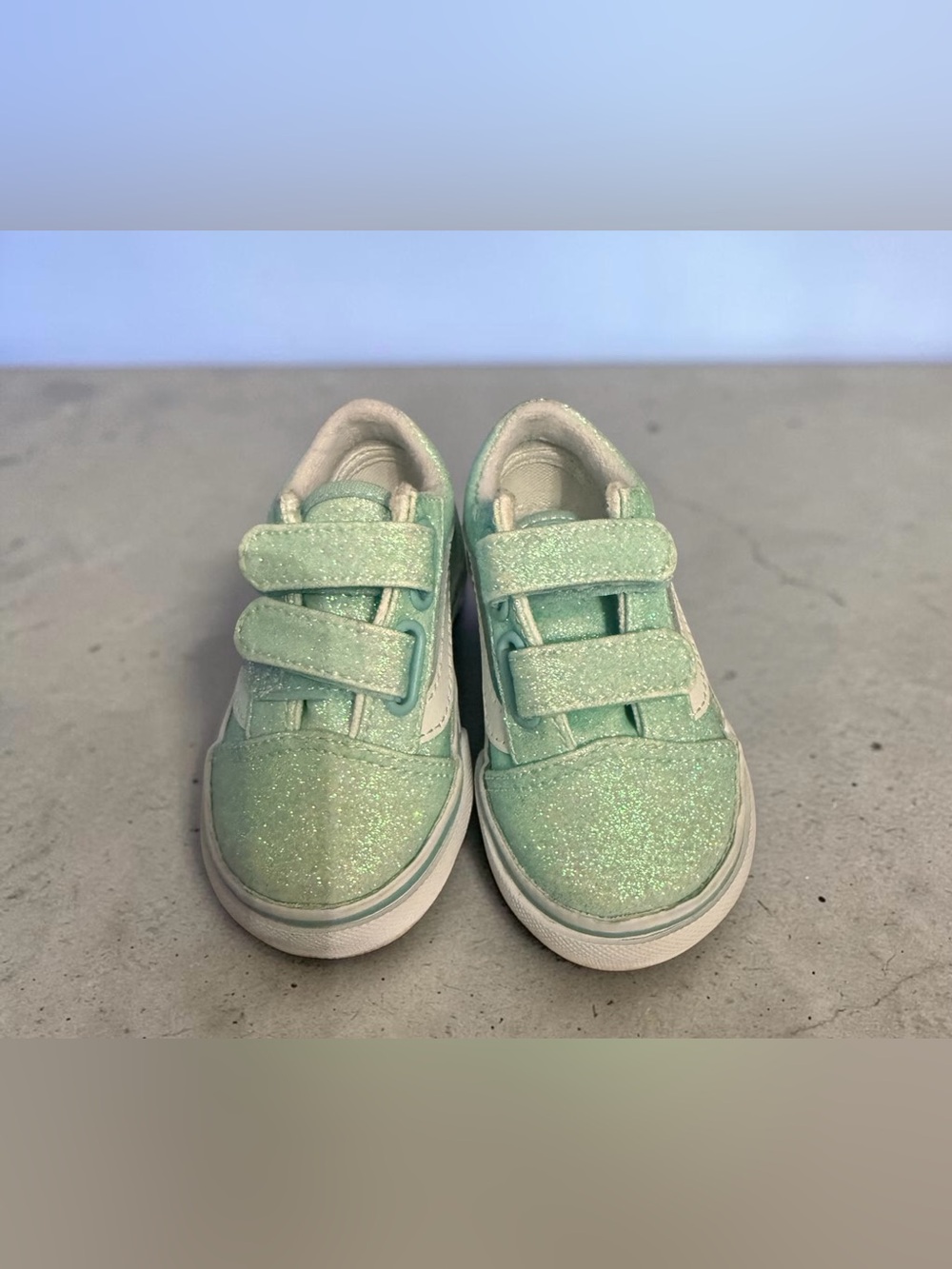Vans Toddler Old Skool Green Glitter Shimmer v Strap 4